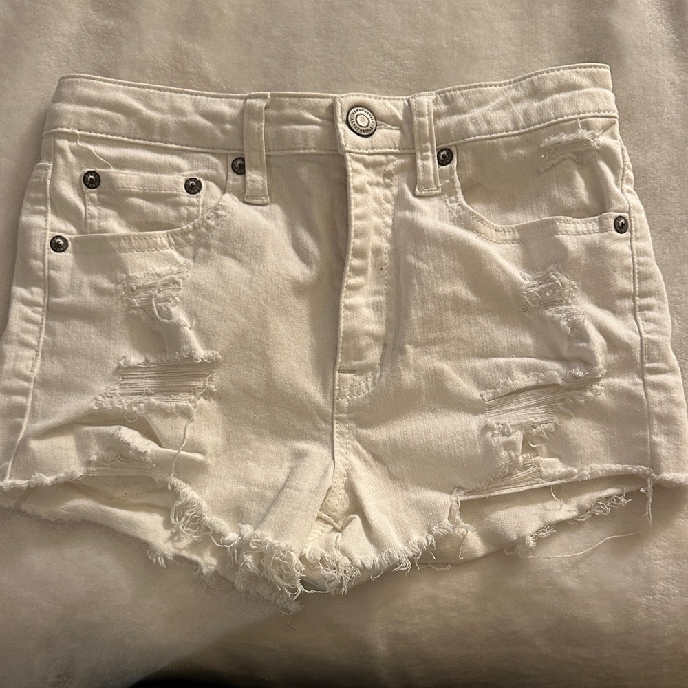 Classic White Ripped Denim Shorts